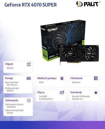 Palit GeForce RTX 4070 Super Dual 12GB GDDR6X - Karta graficzna