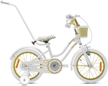 Rower Dla Dziewczynki 16 Cali Pchacz Kółka Boczne Heart Bike Biało Złoty