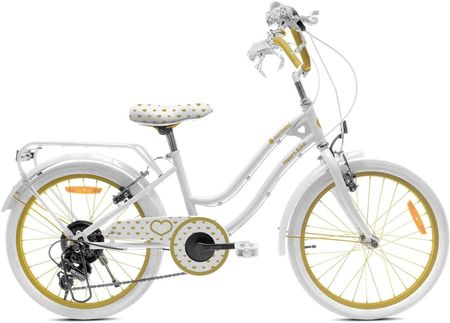 Rower Dla Dziewczynki 20 Cali Z 6-Biegową Kasetą Shimano Tourney I Manetką Revoshift Heart Bike Złoto Biały