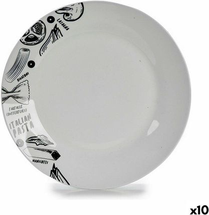 Bigbuy Home Płaski Talerz 24,4Cm Biały Czarny Porcelana Pasta 10Szt. (S3624288)