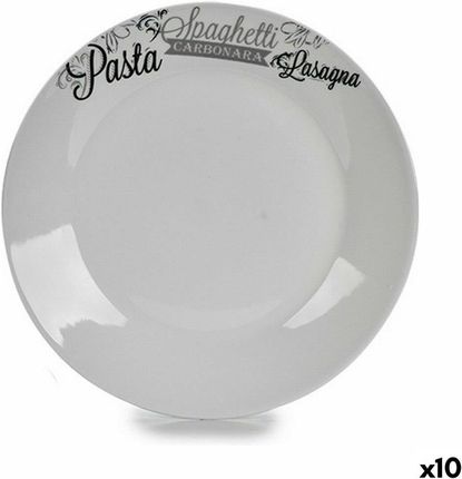 Bigbuy Home Płaski Talerz 24,4Cm Biały Czarny Porcelana Pasta 10Szt. (S3624291)