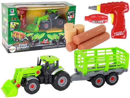 Lean Toys Traktor Ciągnik Do Skręcenia Diy Z Naczepą Maszyna Rolnicza Wkrętak