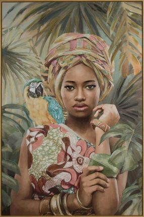 Eurofirany Obraz Ręcznie Malowany Afrykańska Kobieta Z Papugą 80X120 Wielokolorowy
