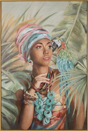 Eurofirany Obraz Ręcznie Malowany Portret Afrykańskiej Kobiety 80X120 Zielony