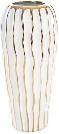 Eurofirany Nowoczesny Wazon Ceramiczny Savana 15X15X34 Biały+Złoty