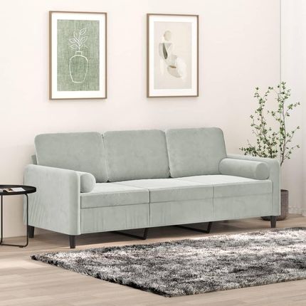 Vidaxl 3 Seater Sofa With Throw Pillows Light Gray 70.9" Velvet