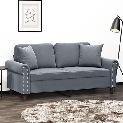 Vidaxl 2 Seater Sofa With Throw Pillows Dark Gray 55.1" Velvet