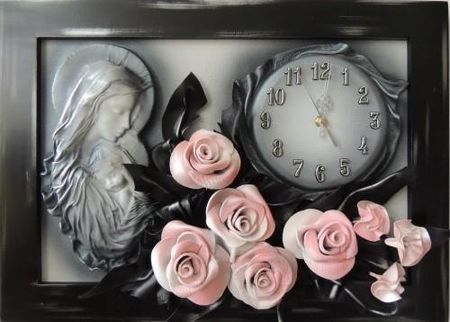 Art Deco Obraz Matki Boskiej Maryi Z Bukietem Róż + Zegar Prezent Ślub Jubileusz Podziekowanie   K5Sz 3