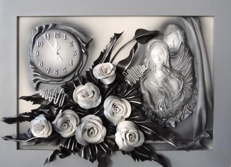 Art Deco Duży Obraz Świetej Rodziny Z Bukietem Róż + Zegar Prezent Ślub Jubileusz Podziekowanie   K8Srz 6