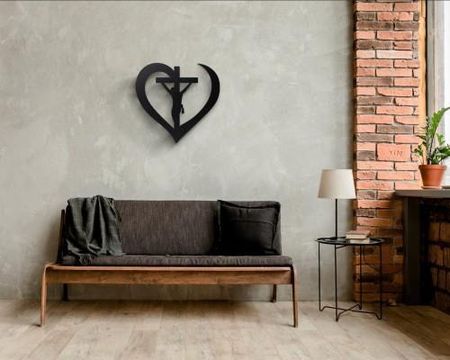 Timberwear Obraz Drewniany Na Ścianę Ażurowy Krzyż Serce 50Cm Czarny