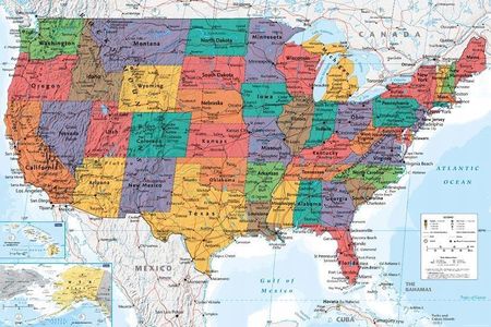Gbeye Mapa Usa Stany Zjednoczone Plakat 91,5X61 Cm