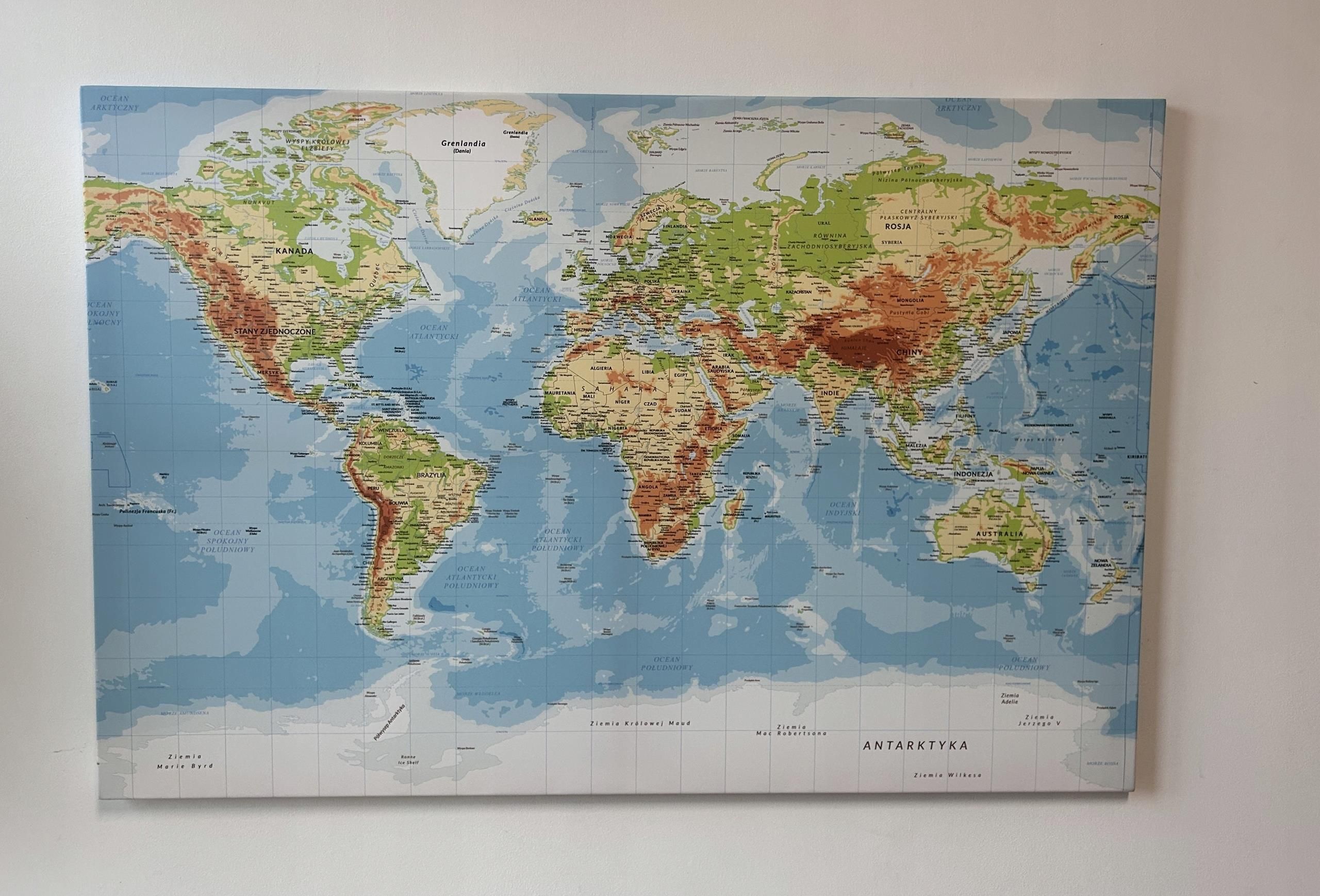 Eobraz Obraz Mapa Świata Po Polsku Na Ścianę 120X80 Mata Mapa
