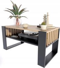 Matkam Ława Stolik Kawowy Iga Artisan Czarny Z Lamelami Loft Retro Rustykalny