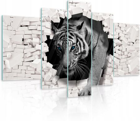 Wallarena Obraz Na Szkle Szklany Tygrys Mur Tryptyk 170X100