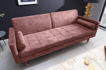 Invicta Interior Sofa Rozkładana Couture 195Cm Stary Róż Mikrowelur 42495