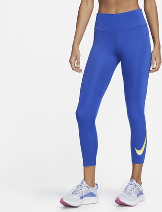 Nike Damskie Legginsy 7/8 Ze Średnim Stanem I Kieszeniami Do Biegania Fast Niebieski