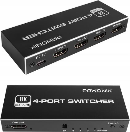 Pawonik Switch Hdmi 2.1 4X1 Przełącznik 8K 4K 120Hz 240Hz