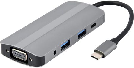 Gembird A-CM-COMBO8-02 Adapter USB Type C 8w1 Hub3.1 + HDMI + VGA + PD + czytnik kart + dźwięk stereo szary