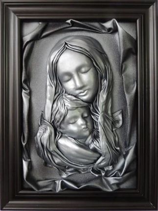 Obraz Maryja czarno - srebrny w drewnianej ramie na Prezent Ślubny S3-18
