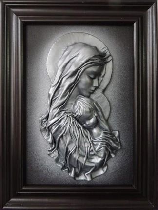 Obraz Maryja czarno - srebrny w drewnianej ramie na Prezent Ślubny S3-19