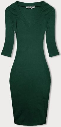 Dopasowana sukienka w prążki butelkowa zieleń (5579-38)