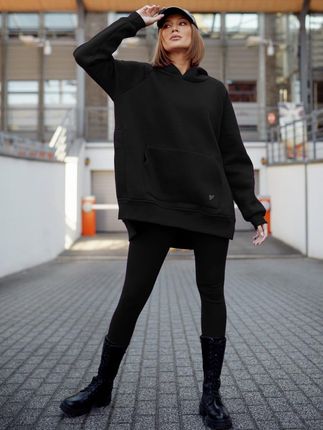 Komplet damski bluza oversize i prążkowane legginsy czarny FI764