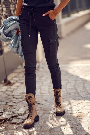 Damskie spodnie jeansowe joggery bojówki czarne 9125