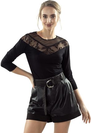 Bluzka damska z transparentnym V-dekoltem i rękawem 3/4 Cameron czarna