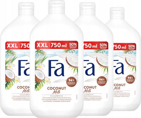 Fa Żel Pod Prysznic Coconut Milk Kremowy Kokos Zestaw 4x750 ml