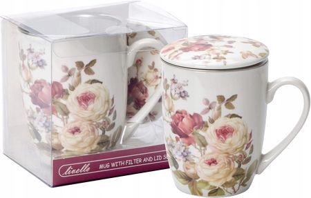 Duży Kubek Z Metalowym Zaparzaczem Przykrywka Róże 350Ml