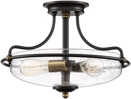 Lampa Sufitowa Plafon Griffin Elstead Lighting 3Xe27 60 W Stal, Szkło Z Bąbelkami Powietrza Brąz Palladiański, Wyblakły Mosiądz