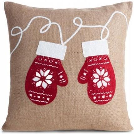 Poduszka ozdobna świąteczna lniana z rękawiczkami miękka 45x45 cm