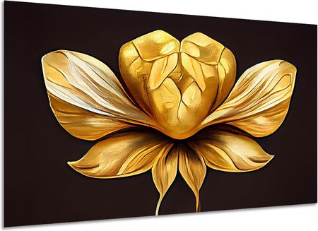 Aleobrazy Obraz Duży Kwiat 19 Złoty Czerń 120x80 Gold Black