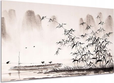 Aleobrazy Obraz Pejzaż Japoński Bambus Żurawie 120x80