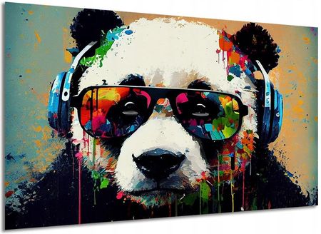Aleobrazy Obraz Miś 3 Panda W Okularach I Słuchawkach 120x80