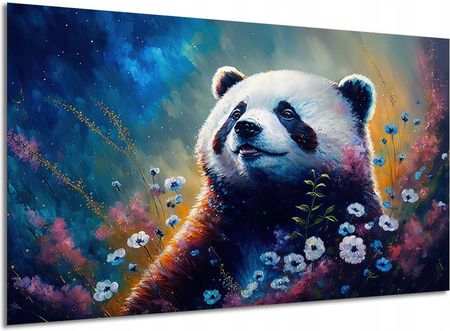 Aleobrazy Obraz Na Płótnie Miś 5 Panda W Kwiatach 120x80