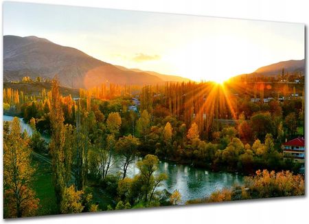 Aleobrazy Obraz Pejzaż W4- 120x80cm Góry Rzeka Zachód Słońca