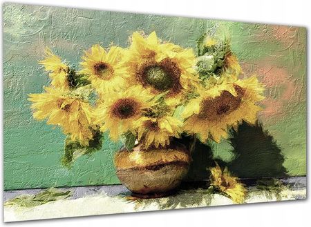 Aleobrazy Obraz Salonu Słoneczniki 4 Kwiaty W Wazonie 120x80