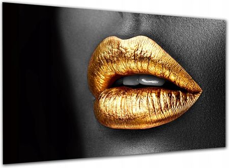 Aleobrazy Obraz Nowoczesny Usta x2 Gold 120x80 Złoto Loft
