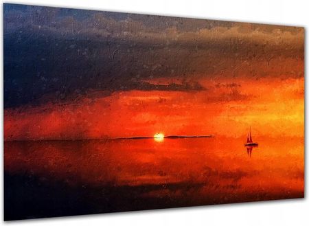 Aleobrazy Obraz Widok 35 Łódka Zachód Słońca Jezioro 120x80
