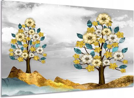 Aleobrazy Obraz Drzewa 8 Abstrakcja Gold 120x80 Kwiaty Szary