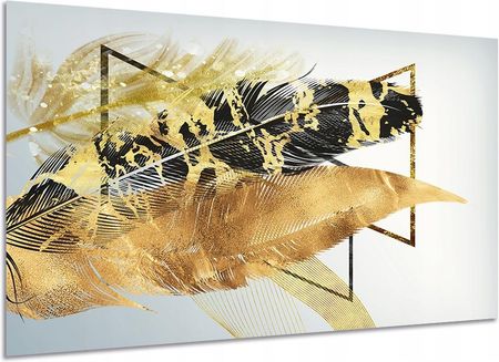 Aleobrazy Obraz Pióra Złote 120x80cm Abstrakcja Pasy Czarne