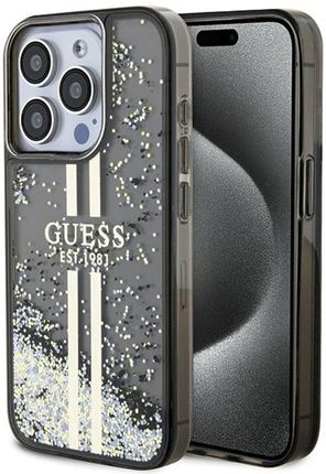 Guess Guhcp15Llfcsegk Iphone 15 Pro 6.1" Czarny/Black Hardcase Liquid Glitter Gold Stripes