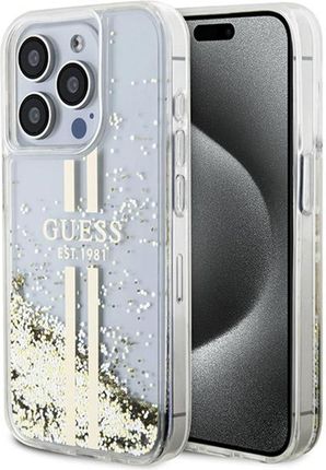 Guess Guhcp15Llfcsegt Iphone 15 Pro 6.1" Transparent Hardcase Liquid Glitter Gold Stripes