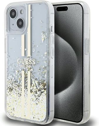 Guess Guhcp15Mlfcsegt Iphone 15 Plus / 14 Plus 6.7" Transparent Hardcase Liquid Glitter Gold Stripes