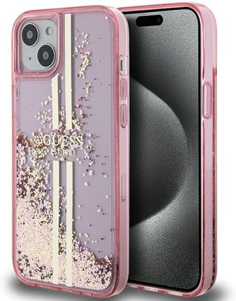 Guess Guhcp15Slfcsegp Iphone 15 / 14 / 13 6.1" Różowy/Pink Hardcase Liquid Glitter Gold Stripes