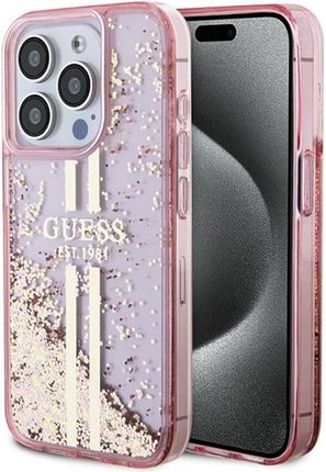Guess Guhcp15Xlfcsegp Iphone 15 Pro Max 6.7" Różowy/Pink Hardcase Liquid Glitter Gold Stripes