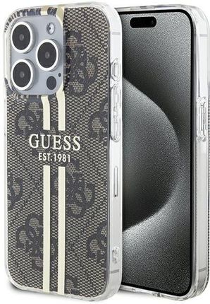 Guess Guhcp15Lh4Psegw Iphone 15 Pro 6.1" Brązowy/Brown Hardcase Iml 4G Gold Stripe