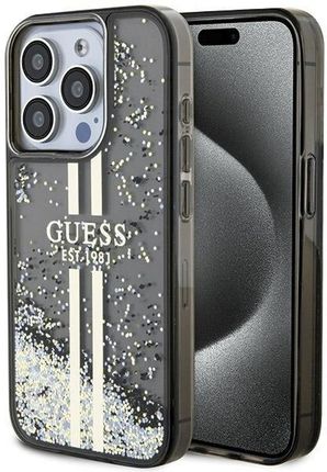 Guess Guhcp15Llfcsegk Iphone 15 Pro 6.1" Czarny/Black Hardcase Liquid Glitter Gold Stripes