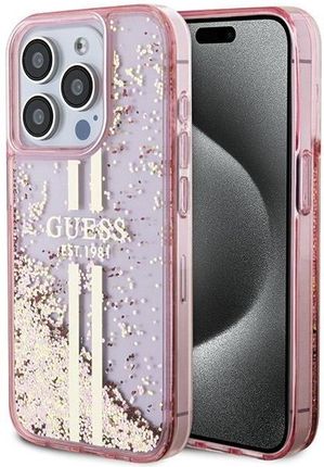 Guess Guhcp15Llfcsegp Iphone 15 Pro 6.1" Różowy/Pink Hardcase Liquid Glitter Gold Stripes
